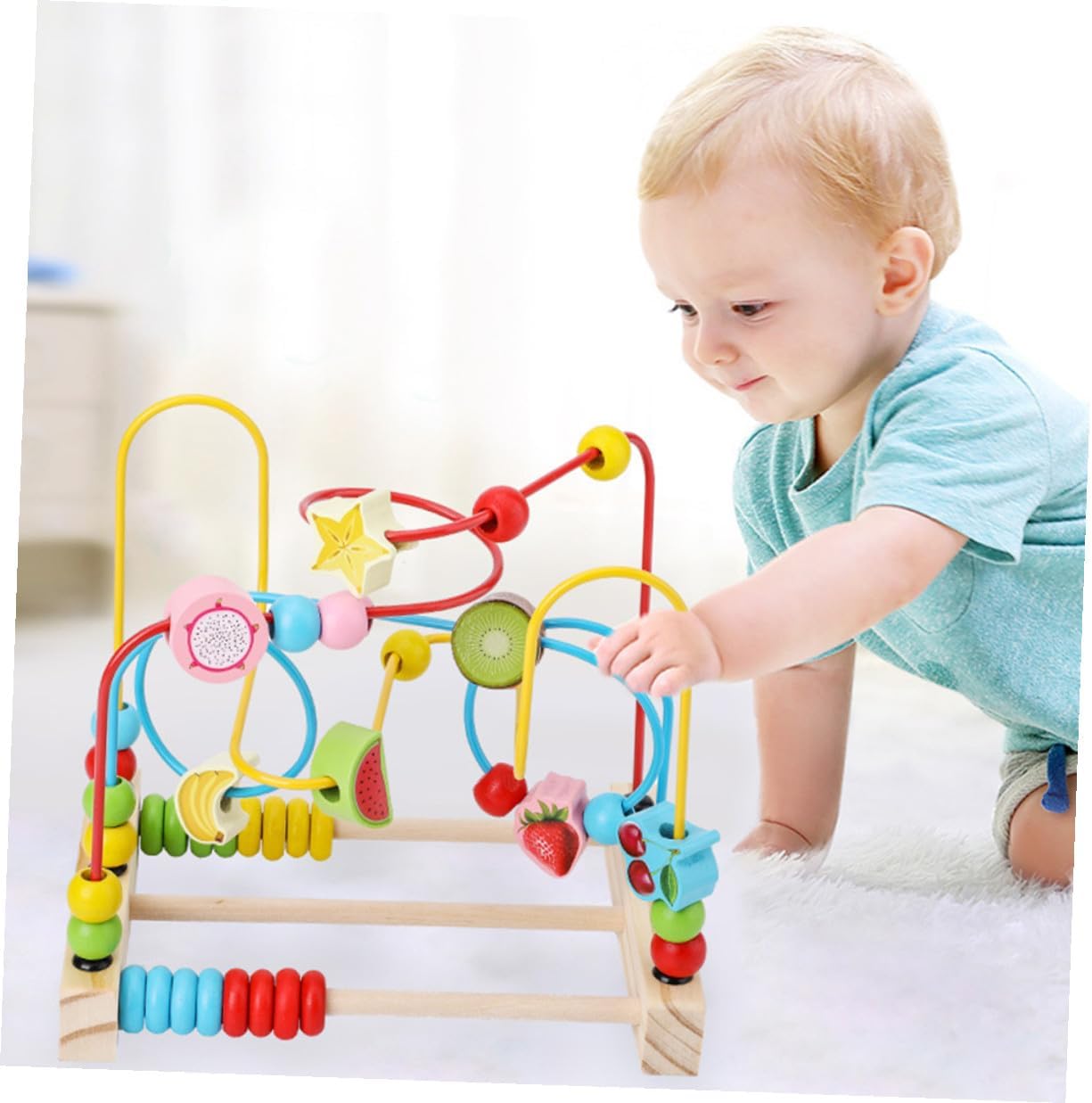 Fruit Pattern Wooden Bead Maze for Educational Interactive Puzzle Plaything with Fruit Shapes Early Learning Gift for Year Old Boys Random Color