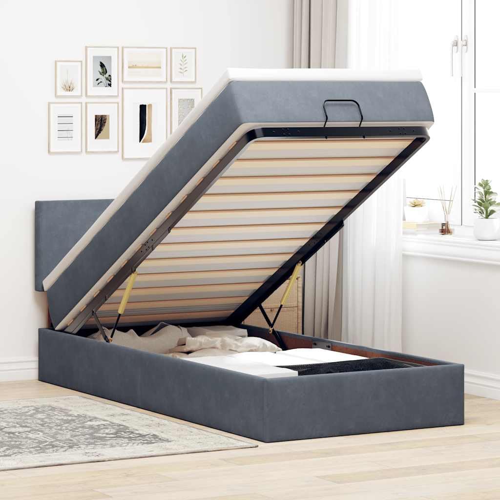 Festnight Bett 90x200 cm mit LEDs Bettkasten Stauraum und Matratze Stauraumbett Polsterbett Doppelbett Einzelbett Bettgestell Bettrahmen