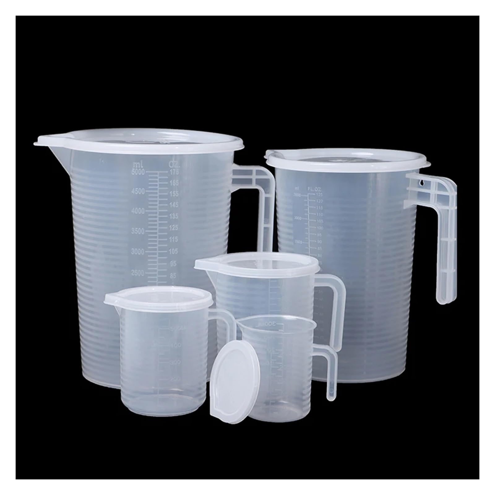 Messbecher 3Pcs 300ml/500ml/1000ml/3500ml/5000ml Kunststoff Flüssigkeit Messbecher Krug gießen Ausguss Oberfläche Mit Deckel Mess Werkzeug(5000ml)