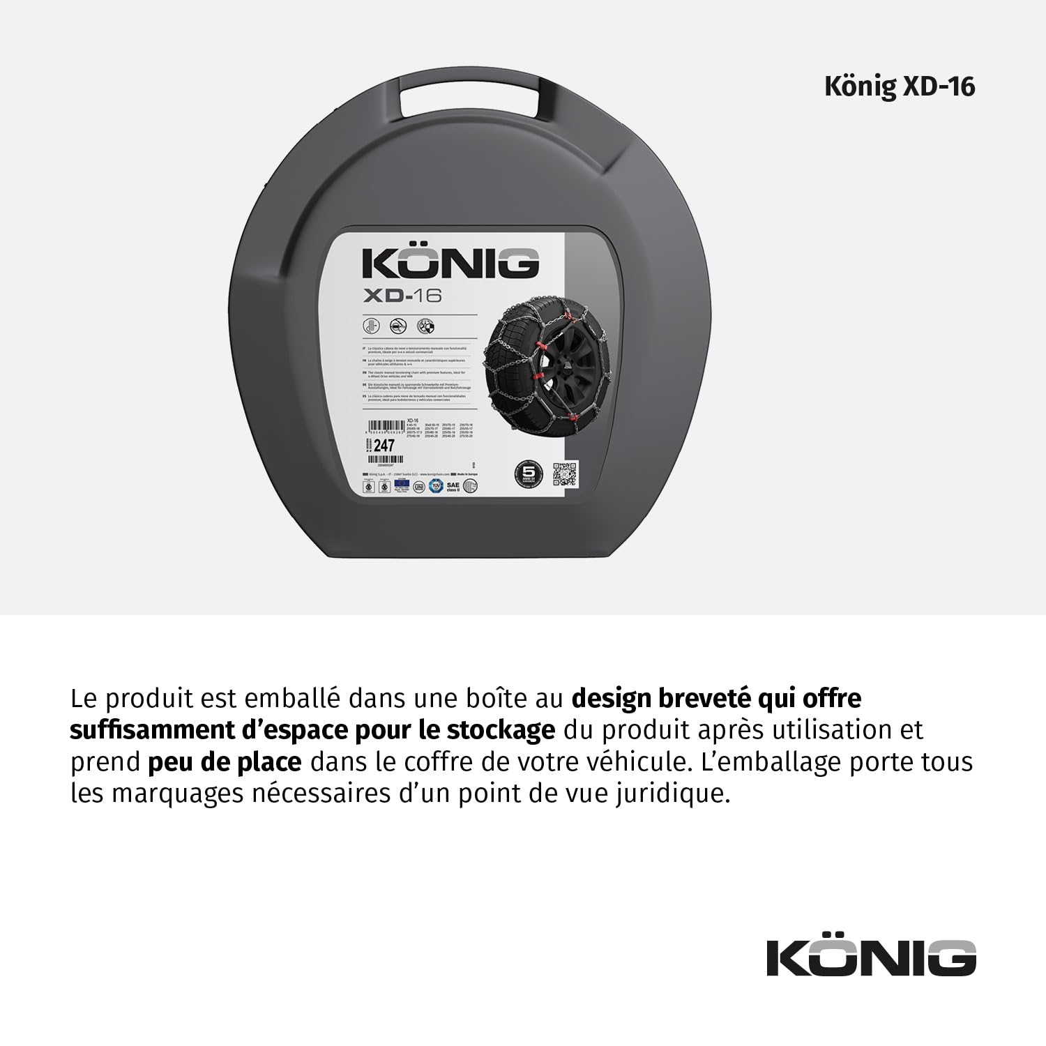 KÖNIG XD-16 220 - Chaînes à Neige, Set de 2