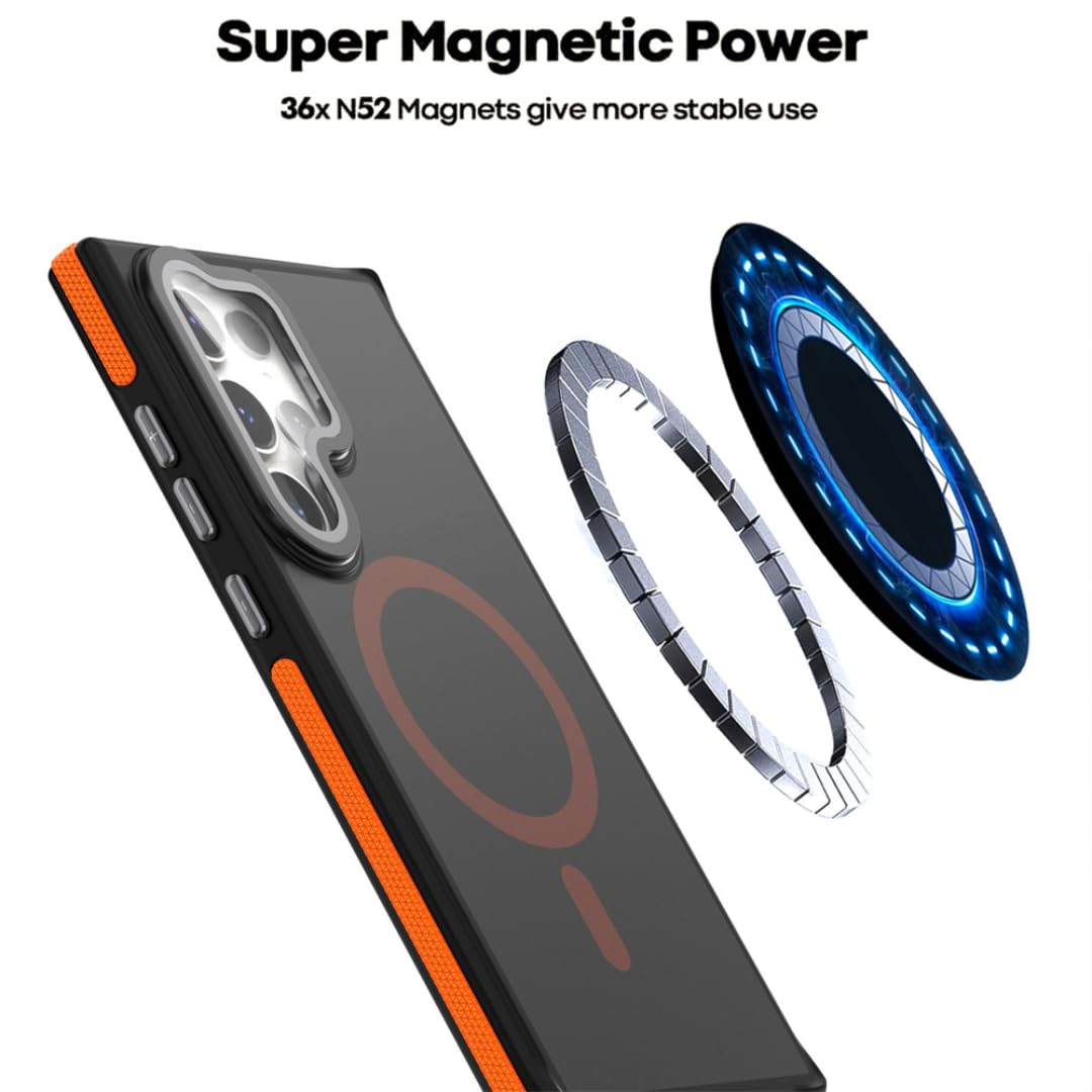 Luksusowy stojak na obiektyw z magnetycznym uchwytem na telefon do Galaxy S25Ultra, antypoślizgowa rama, odporna na wstrząsy obudowa (do Galaxy S25Ultra/czarny)
