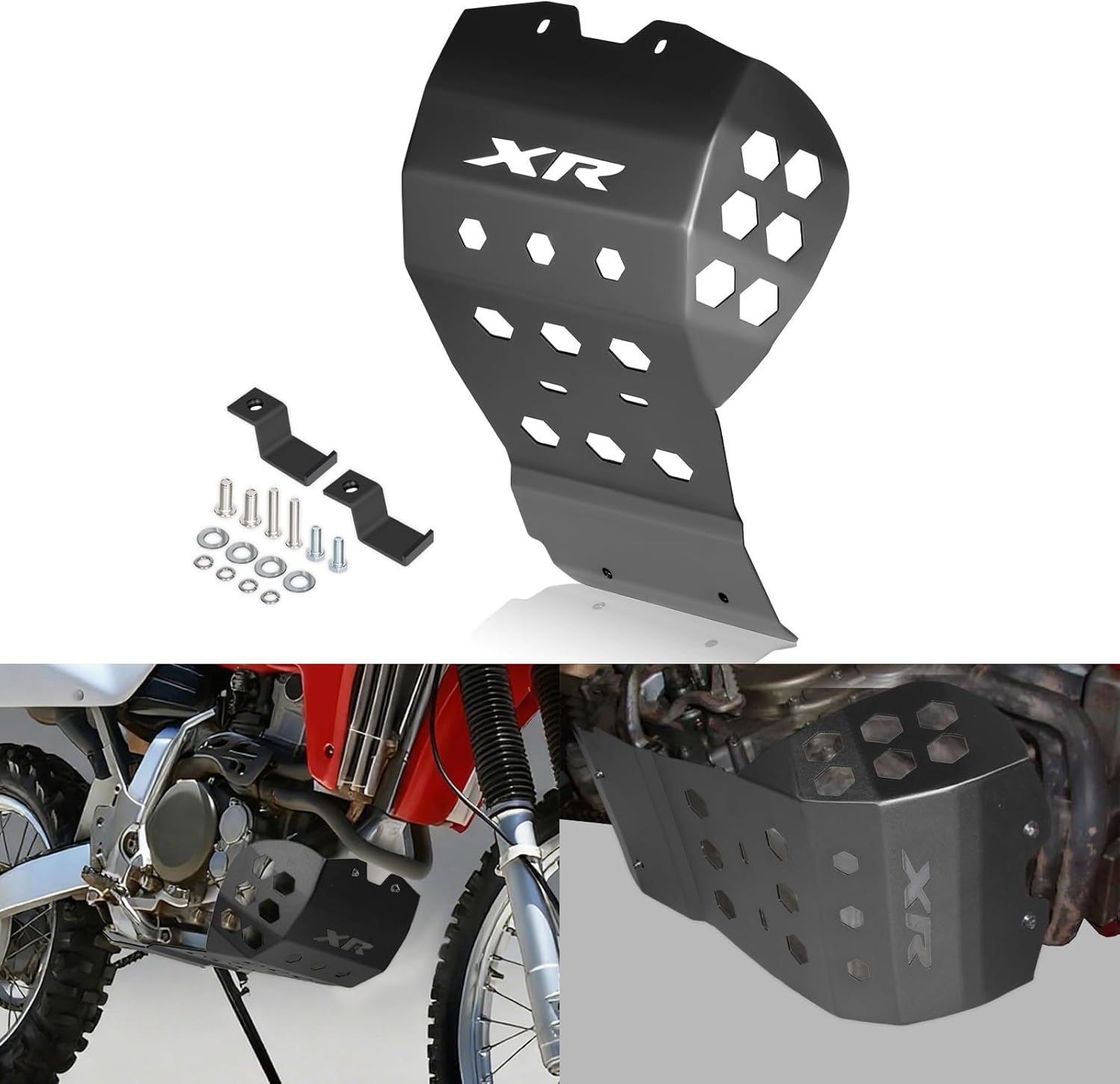 XR650R Skid Plate - Compatible with 2000-2007 XR 650R - Front Skidplate Engine Bash Cover Guard - Thickness Reinforced Strip with Engine Heat Dissipation Holes (Black)
