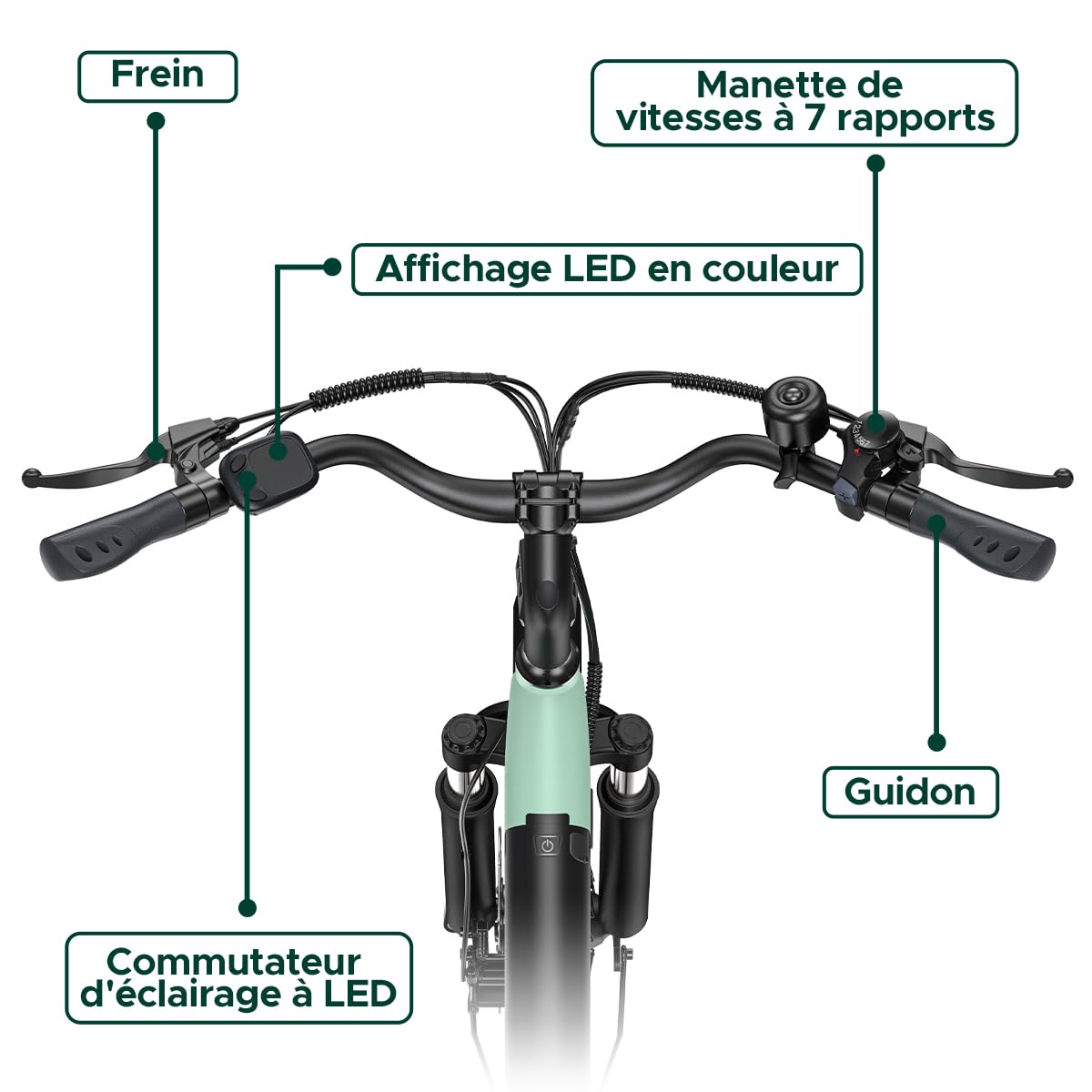 HillMiles Vélo Électrique Adulte 26", Batterie 36V 13Ah Amovible, Autonomie 100 km, 25 km/h, 7 Vitesses, 5 Niveaux Assistance, Suspension Avant, Étanche IP65,VTC