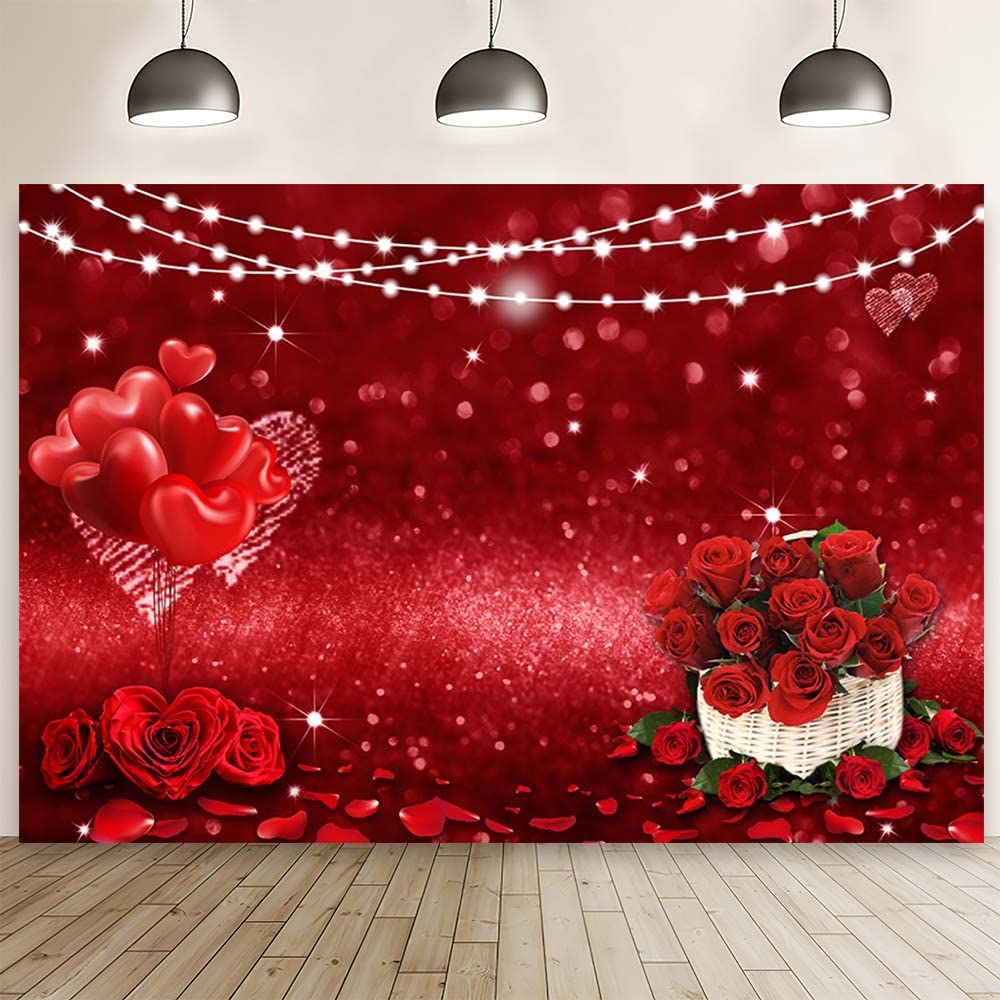 BATE Love Red Rose Backdrop Romantic Valentine Flowers Photography Background Wedding Couple Girl Bridal Shower Party Decor Banner Studio Prop (7X5FT