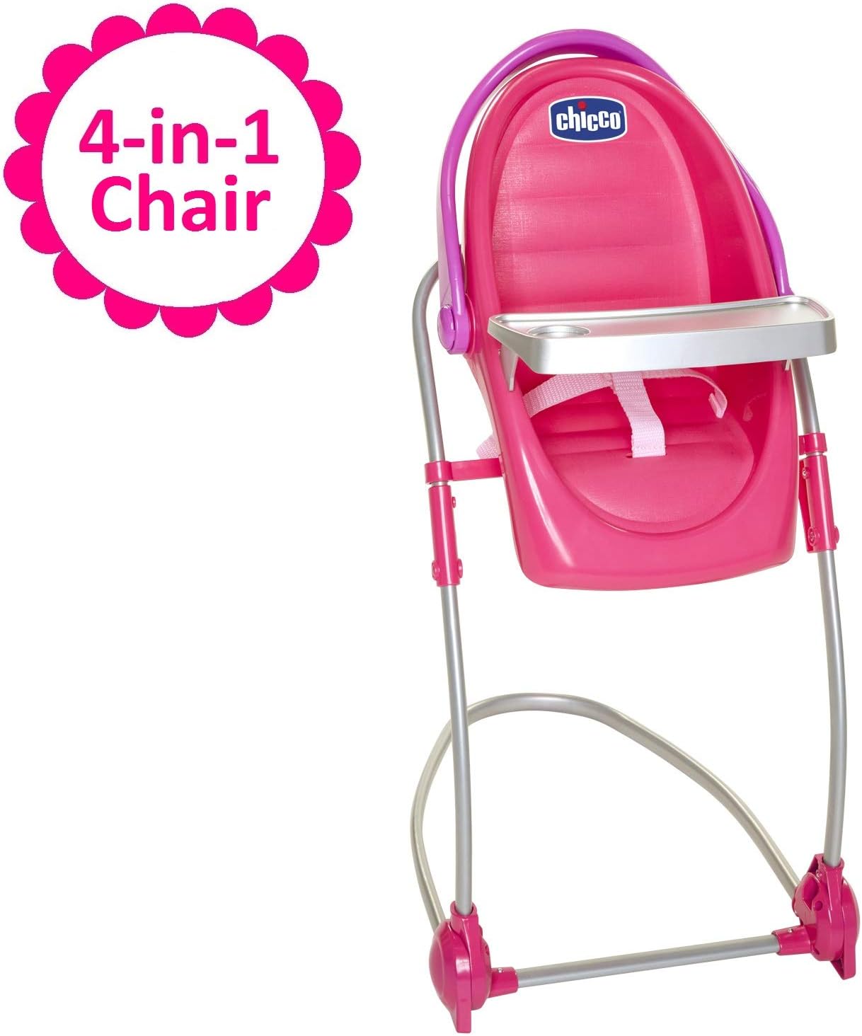 Chicco 63955 Baby Doll High Chair & Swing Gift Set,4-in-1 Chair For Dolls,Forup To 18' Baby Dolls,Transforms Into Baby Doll Chair,Baby Doll Swing,Baby Feeding Seat or Car Seat,Pink[Amazon Exclusive]