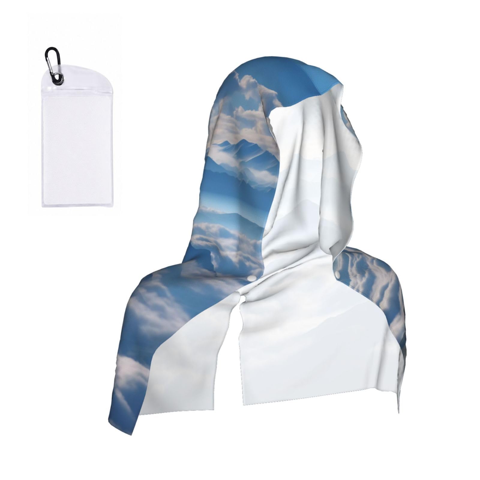WXWJSHMGC Landscape With Mountains And Clouds Print Print Cooling Hoodie Towel, Cooling Towels For Neck And Face Sun Protection Instant Cool Hoodie(Sport/Camping/Work Out/Hot Weather)