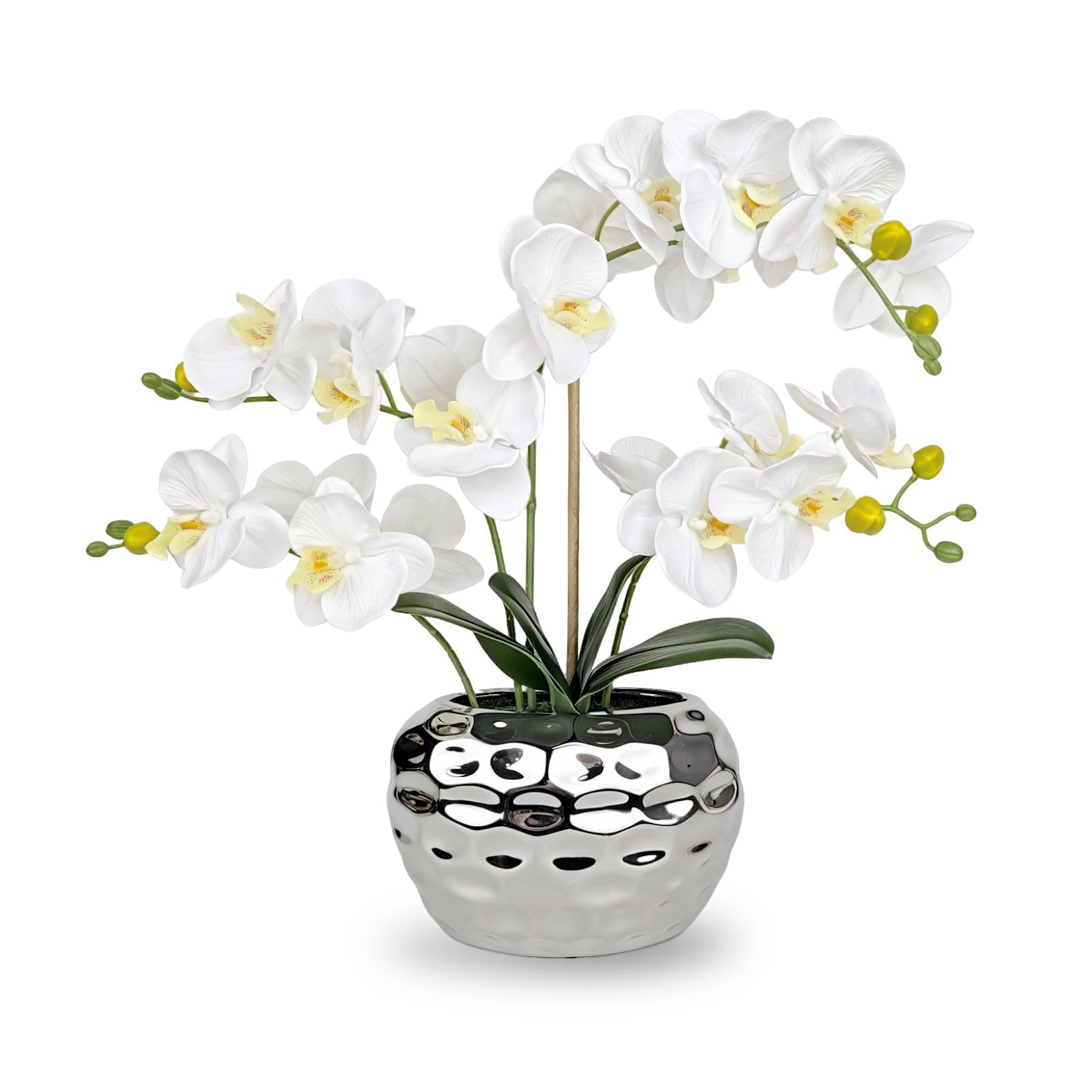 PlusFive Orchidea Finta Realistica Bianca 48 cm, Orchidee Finte, Orchidee Artificiali con vaso, Fiore di Orchidea Artificiale, Pianta Finta da Interno, Regalo Inaugurazione Casa, Soggiorno e Ufficio