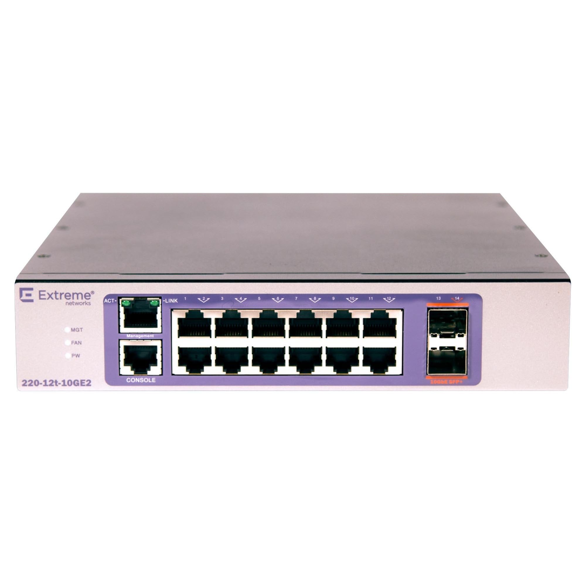 Extreme Networks 220-12T-10GE2 1U Managed L2/L3 Gigabit Ethernet Switch – Bronze/Violet