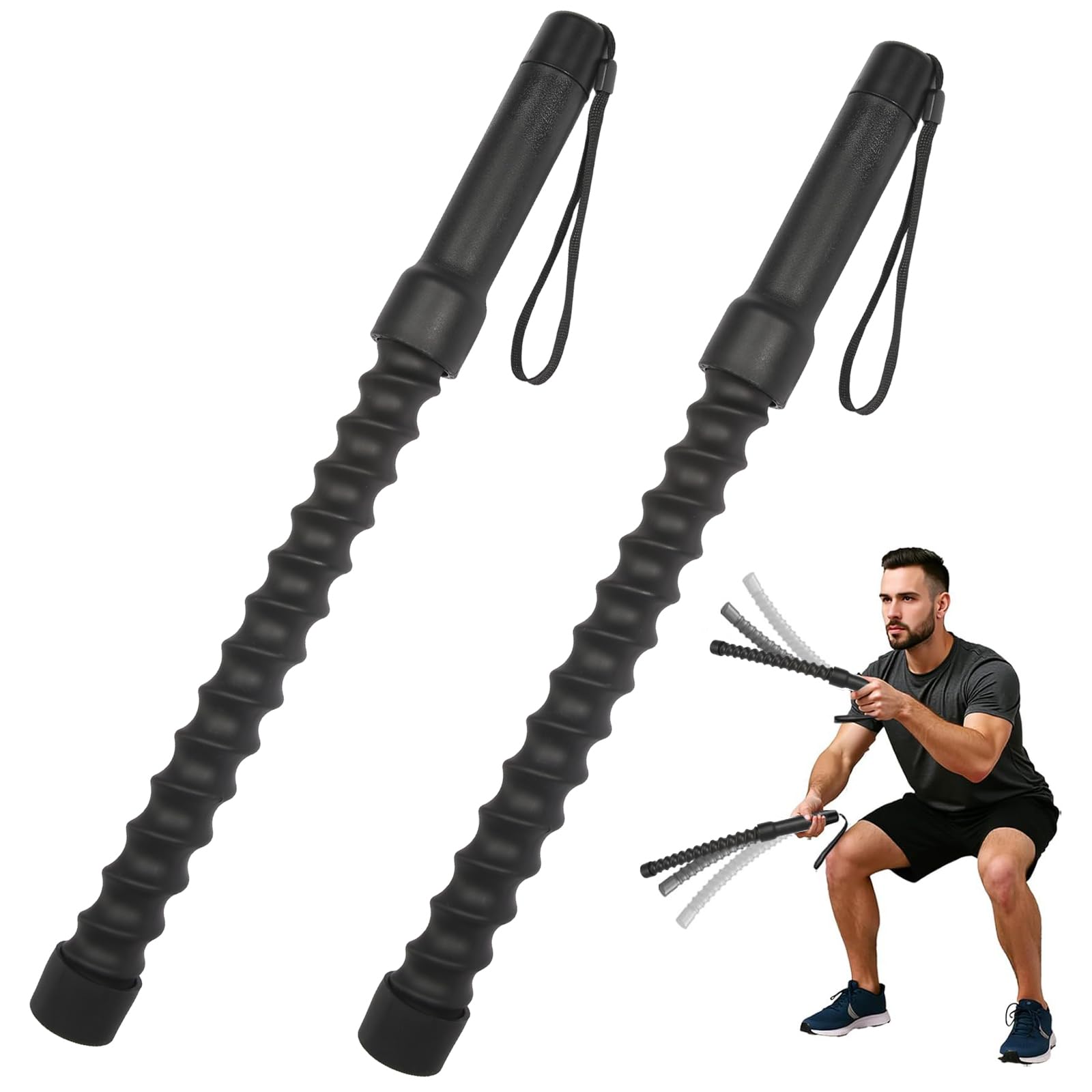 2026 New 2Pcs Battle Ropes for Home Workout, Ropeless Weighted Battle Ropes for Exercises, Portable Exercise Training Rope for Indoor Outdoor Home Gym Strength (Black)