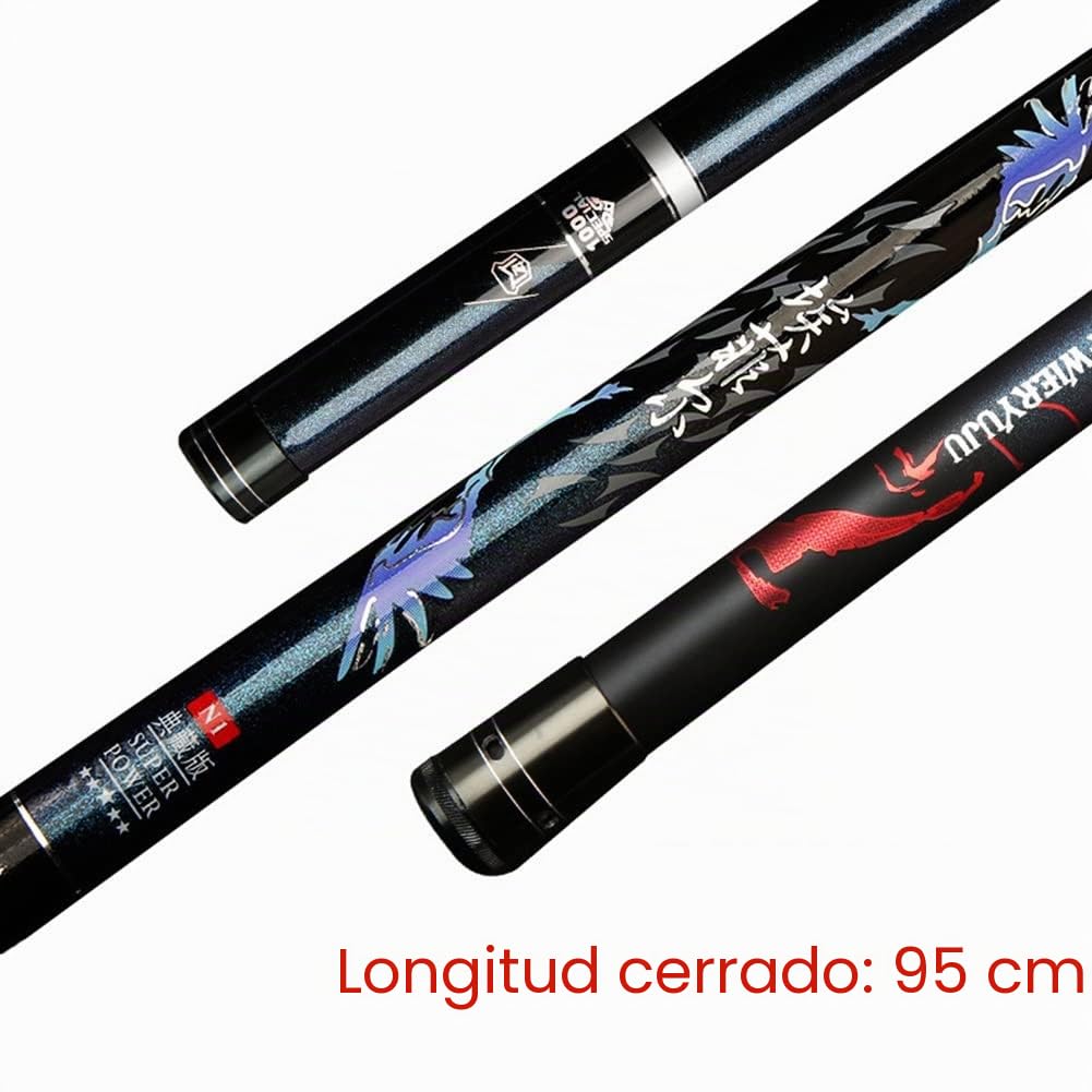 Caña de Pescar de Carbono Telescópica 8M-12M - Súper Dura, Sección Larga, Ligera (Longitud Cerrada: 95 cm) (Tamaño: 8m)