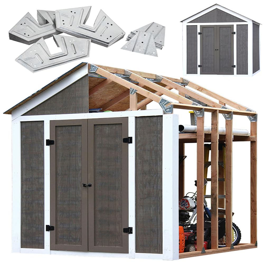 EZBUILDER 1,8 x 2,3 m Spitze Dachaufbewahrung Schuppen Garage Scheune DIY EZ Rahmen-Set mit 24 verzinkten Stahlwinkeln und 12 Grundplatten (kein Holz im Lieferumfang enthalten)