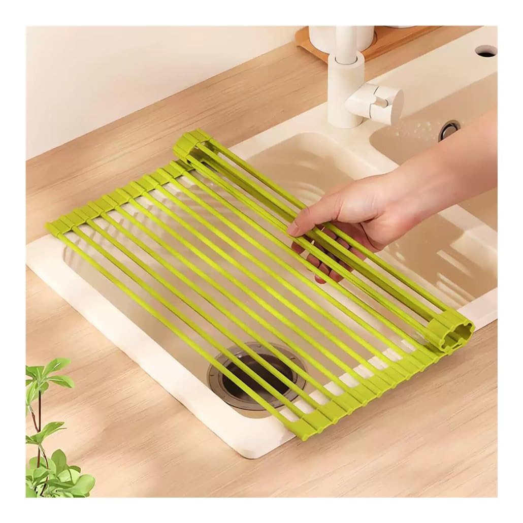 Escurridor de platos enrollable plegable multiusos, escurridor de platos plegable envuelto en silicona para colocar sobre el fregadero, alfombrilla de secado antideslizante y resistente al calor para