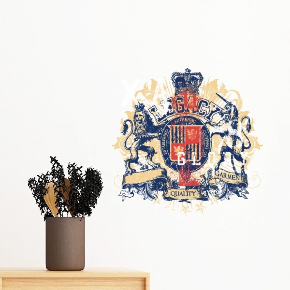 Sticker mural couronne lion licorne bicolore rouge bleu au fini artistique 30cm