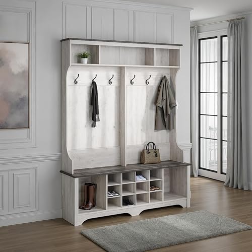 Miniatura 2 de Prepac Árbol de pasillo estilo granja blanco lavado, gabinete para zapatos, gabinete de almacenamiento con 12 compartimentos para zapatos, 2