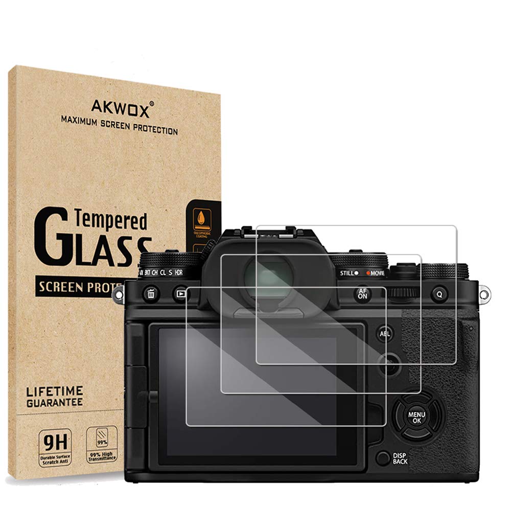 [3-Pack] Tempered Glass Screen Protector Compatible with Fujifilm X-T4 Fuji Film XT4, Akwox [0.3mm 2.5D High Definition] 9H LCD Protective Cover,Anti-Scratch, Bubble-Free