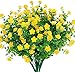 Produktbild Ruiuzi Künstliche Blumen, 4er-Pack, UV-beständig, grüne Sträucher, Pflanzen, drinnen und draußen, zum Aufhängen, Pflanzgefäß, Dekoration für Haus und Garten (Gelb)