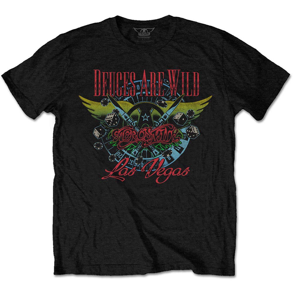 Rock Off Officially Licensed Products Men's Black Aerosmith Deuces Are Wild, Vegas Official Tee T-Shirt Unisex (Xx-Large)