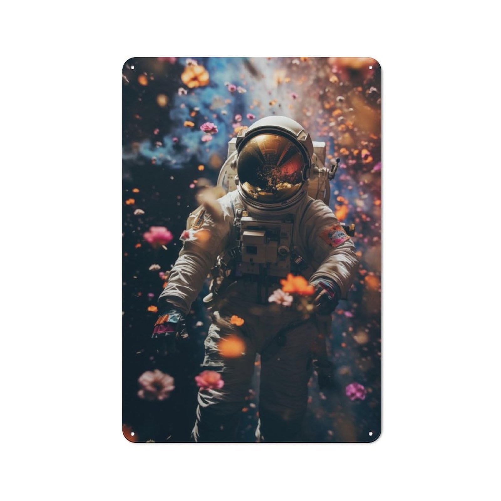 Junmoney Floral Astronaut In Space Vintage Printed Metal Sign 30X20cm For Bar Or Restaurant, For Restaurant Interior Fans