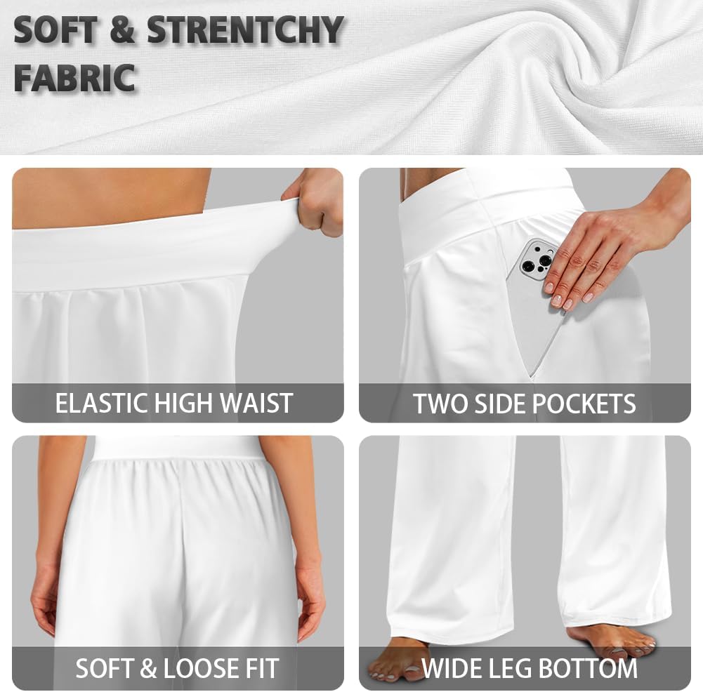 Biyejit Womens Wide Leg Yoga Pants Casual Work Dress Pants Lounge Sweatpants High Waist Comfy Loose Trousers with Pockets - Image 6