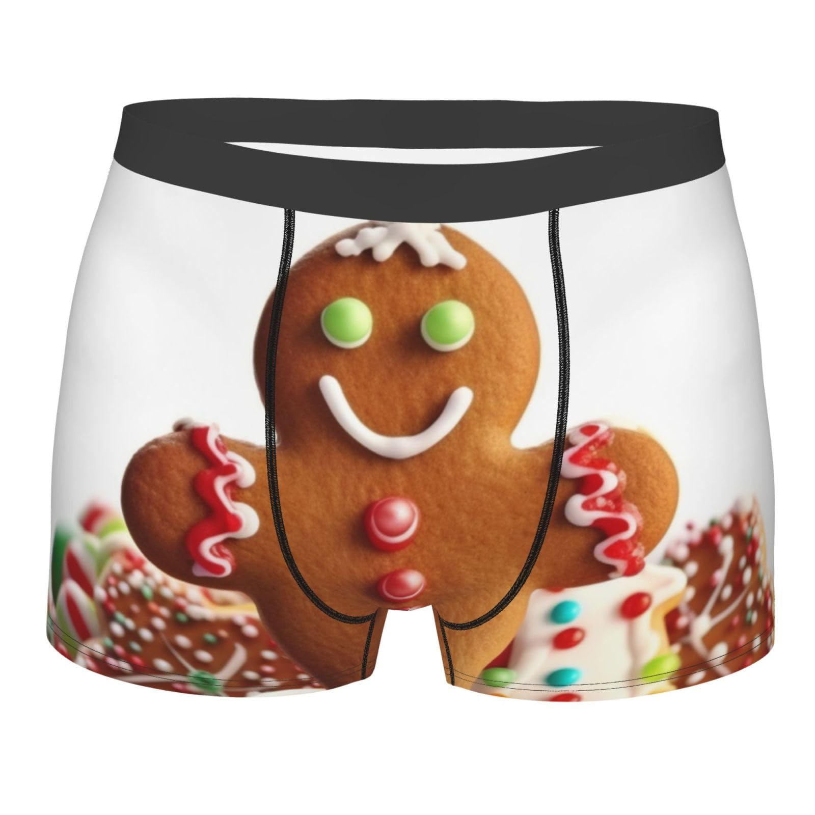 LHBWCVN Men's Ultra Breathable Underwear Gingerbread Man Candy Boxers Briefs Soft Cotton Boxer Shorts Tagless Trunks, Black, XL