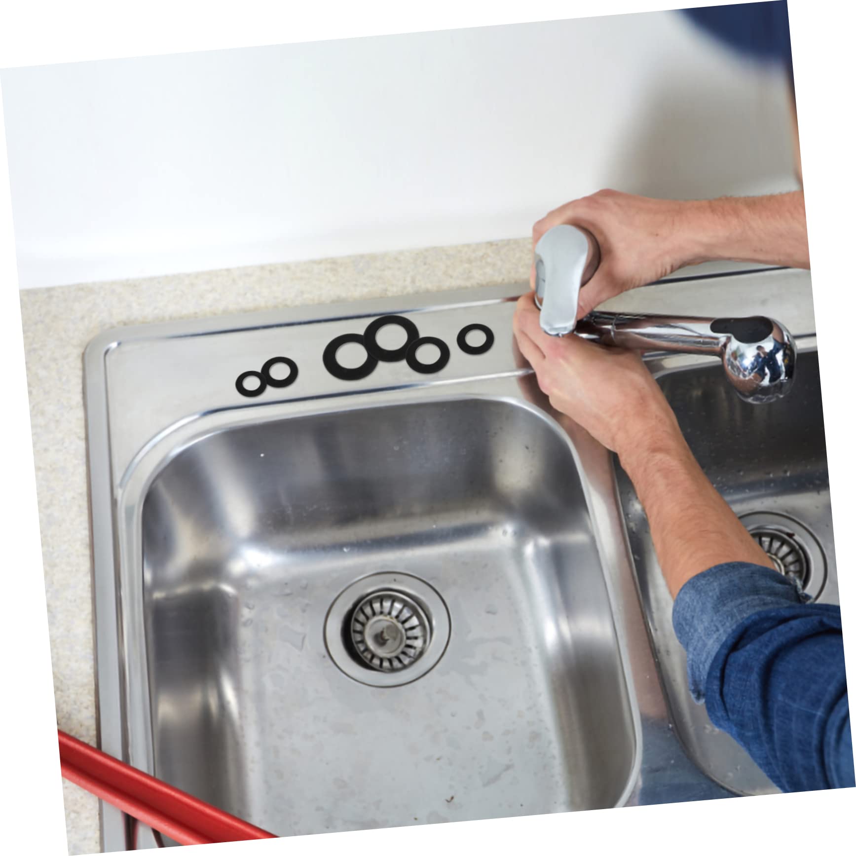 Guarnizioni Rubinetto 215pezzi in Plastico Nero, Rondelle Piatte e Beveled per Lavello Bagno e Cucina, Riparazione Perdite