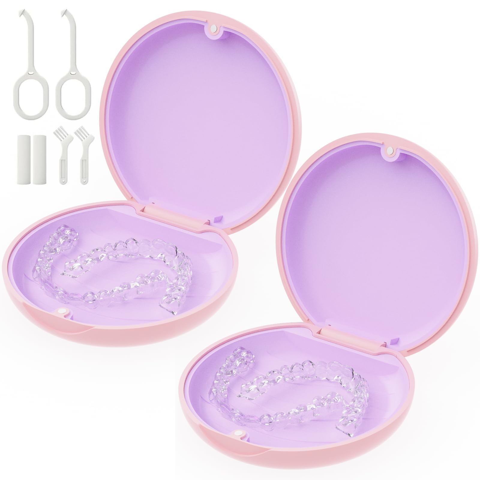 Photo 1 of 2 Pack Retainer Case, Magnetic Aligner Case Compatible with Invisalign, Portable Slim Orthodontic Storage Kit for Clear Aligners - Pink