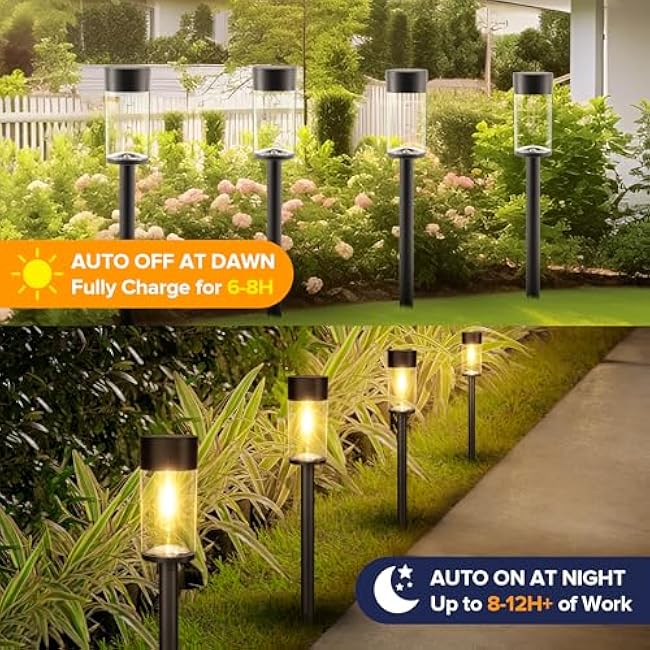 UME 10 Pack Solar Pathway Lights Outdoor, Bright Solar Garden Lights with Metal DesignÿIP65 Waterproof, Auto On/Off, 3000K LED Landscape Lighting for Yard, Lawn, Walkway, Driveway, Patio Decor