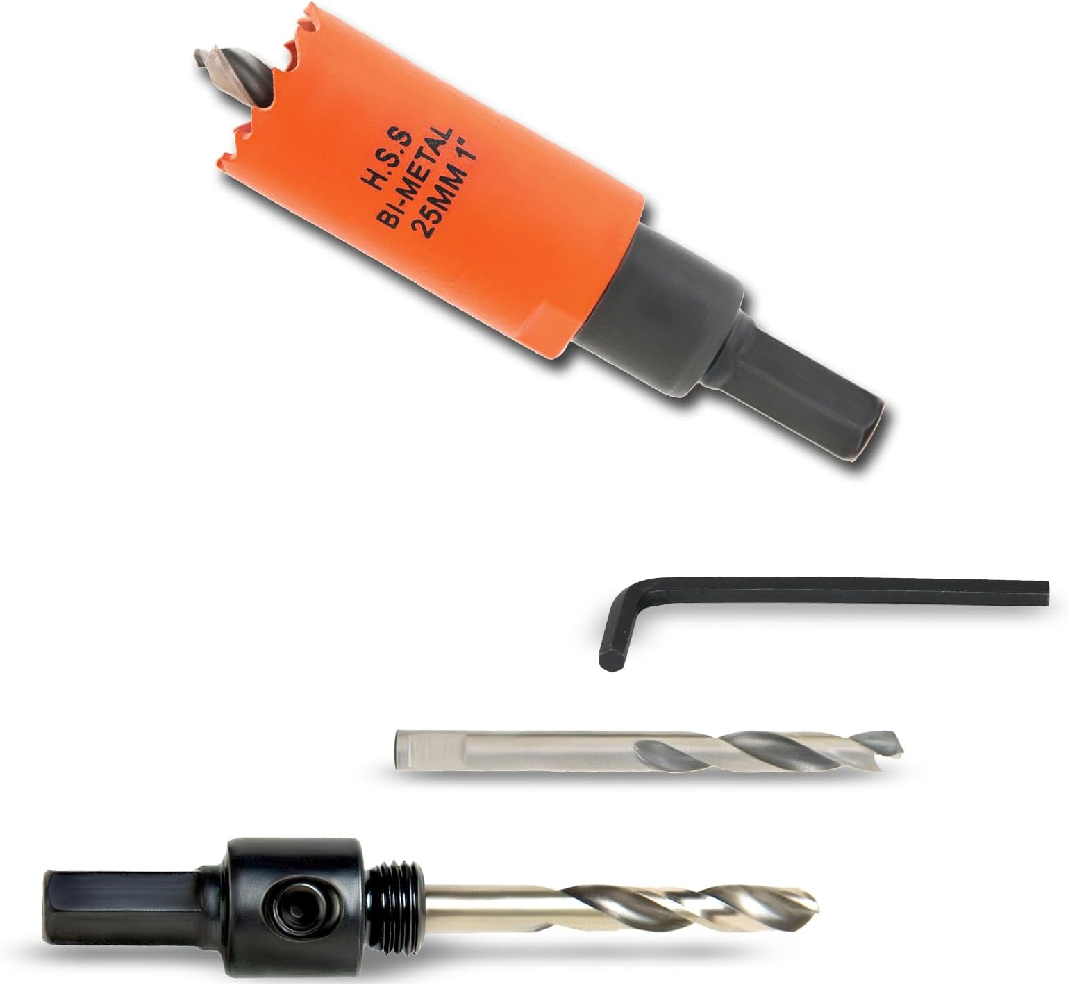 1 inch Hole Saw with Arbor for Cutting Metal Wood and Plastic, 25mm Bi-Metal Hole Cutter for Different Project with Smooth and Flat Drilling Edge, Fast Chip Removal, Handy Hole Saw Kit Set