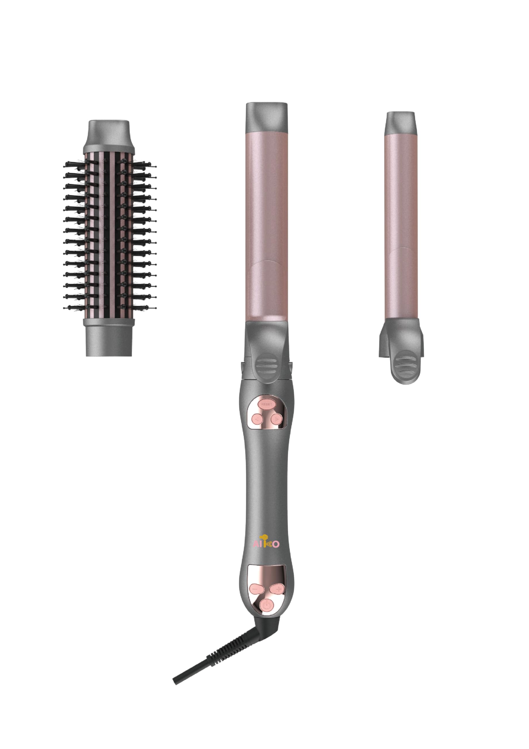 Photo 1 of 3 in 1 Interchangeable Automatic Rotating Curling Iron & Thermal Brush Set, (1''-1.25'') Curling Iron, Automatic Hair Curler with 1.5'' Heating Round Curling Brush, Instant Heat-Up, Gray