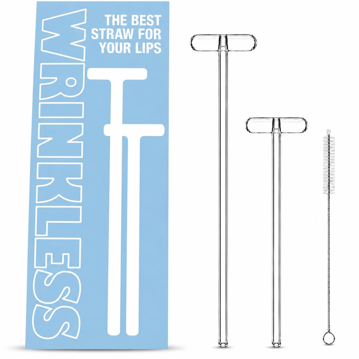 Anti Wrinkle Glass Straw Set - 1 for 40oz tumbler and 1 for 16oz cup + 1 cleaning brush
