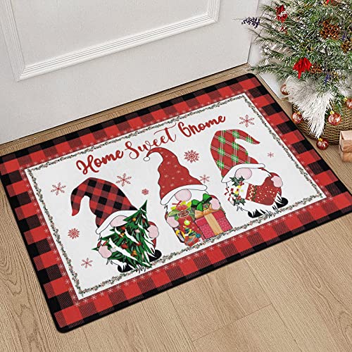 Enyhom 60 x 90 cm Weihnachtsteppich Matten, rutschfeste Fußmatte Weihnachtsmuster Robuste Winterzwerge Fußmatten Waschbar Frohe Weihnachten Eingangsteppich für Schlafzimmer Flur Wohnzimmer Cover