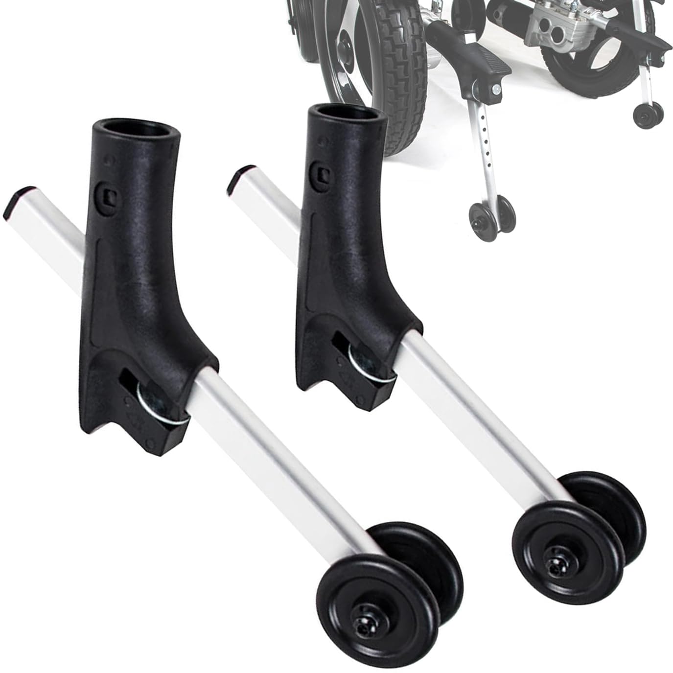 Mavdecll Anti-Rollover WheelChair Assisstant Wheel, Anti Tippers Bracket, 5 Gears Height Adjustable, 1 Pair Aluminum Alloy Support Wheels, Universal, for The Elderly, Disabled