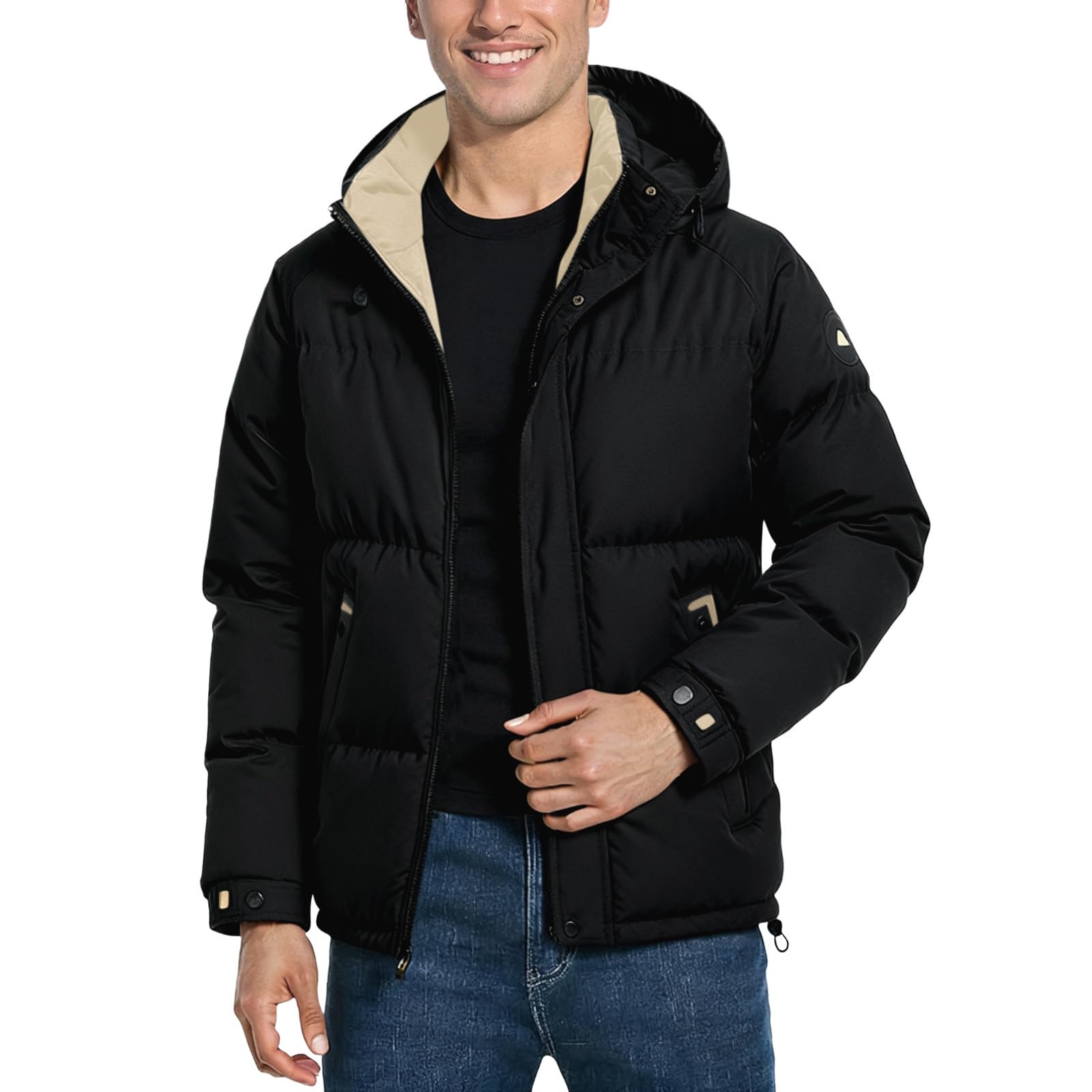 Generisch Piumino da uomo con cappuccio, giacca trapuntata per esterni, con cerniera, slim fit, morbida, con cappuccio, tinta unita