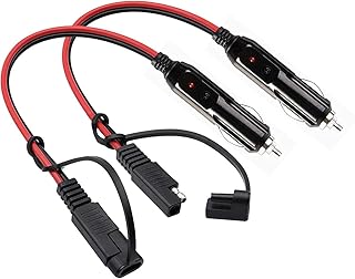 2 Pack 1FT SAE Cigarette Lighter Charger Cable, 12AWG 12V Cigarette Lighter Male Plug to SAE 2 Pin Quick Release Disconnect Connector Plug Adapter Extension Charging Cable with 15A Fuse and LED Light