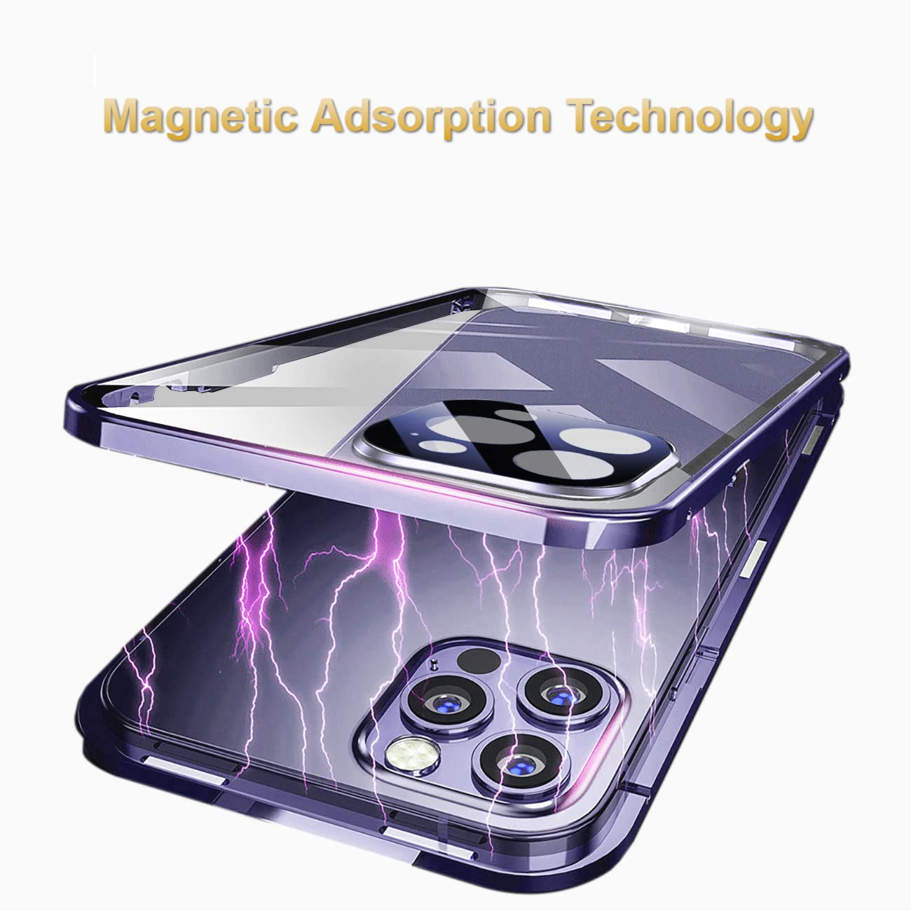 MIMGOAL Anti-Peep Case for iPhone 14 Pro Max Magnetic Cover,Privacy Tempered Glass Full Cover Built-in Camera Protector,360 Degree Front and Back Protection Metal Bumper Case - Image 3