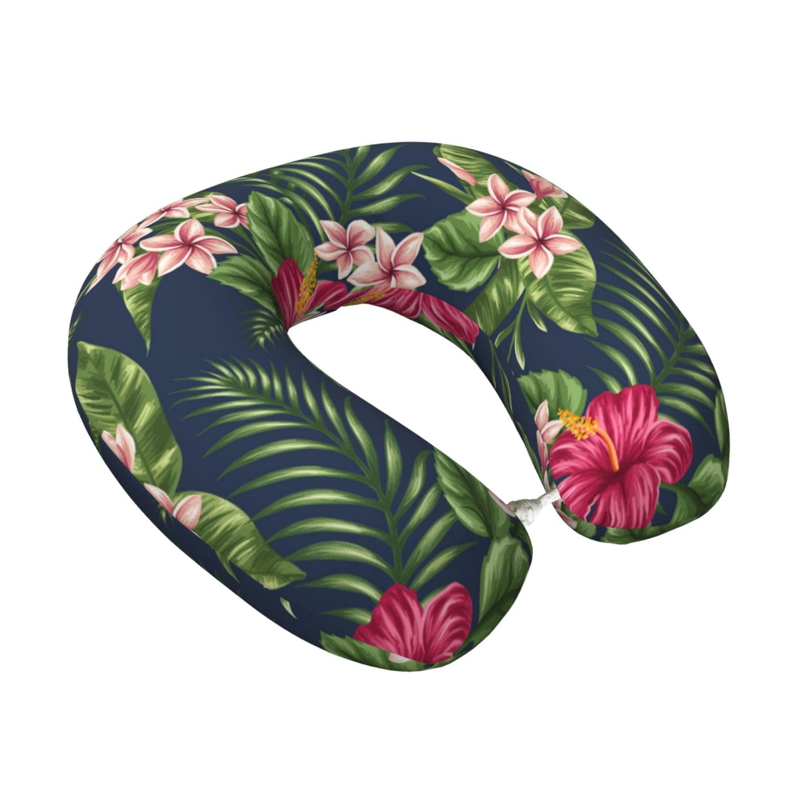 LKYMOH Tropical Flowers Frangipani Hibiscus, Travel Neck Pillow U-Shaped Memory Neck Support Soft Comfortable With Washable Cover For Airplane Car Traveling and Office