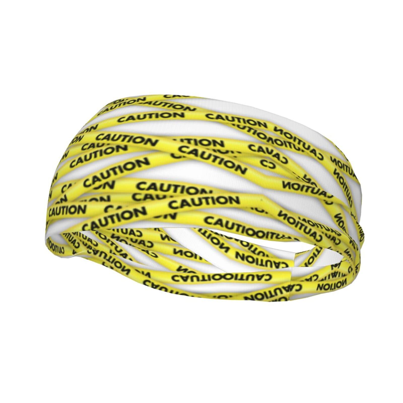 Running Headband Caution Yellow Adhesive Tape Sweatband Sports Headband Fitness Workout Stretchy Unisex Hairband