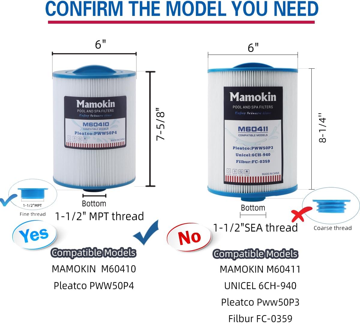 spa Filter Replacement for PWW50P4, 1 1/2" MPT Thread Screw in hot tub Filter(FINE Thread), 2 Pack【NOT PWW50P3, NOT coarse Thread】 - Image 4