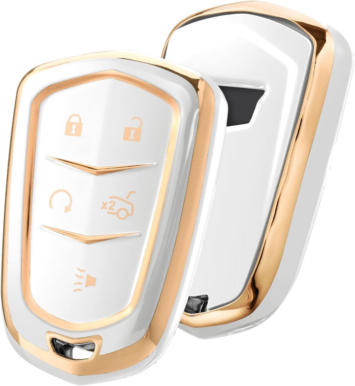 Key Fob Cover for Cadillac, Key Fob Case for 2015-2019 Cadillac Escalade CTS SRX XT5 ATS STS CT6 5-Buttons Premium Soft TPU 361 Degree Full Protection (White)