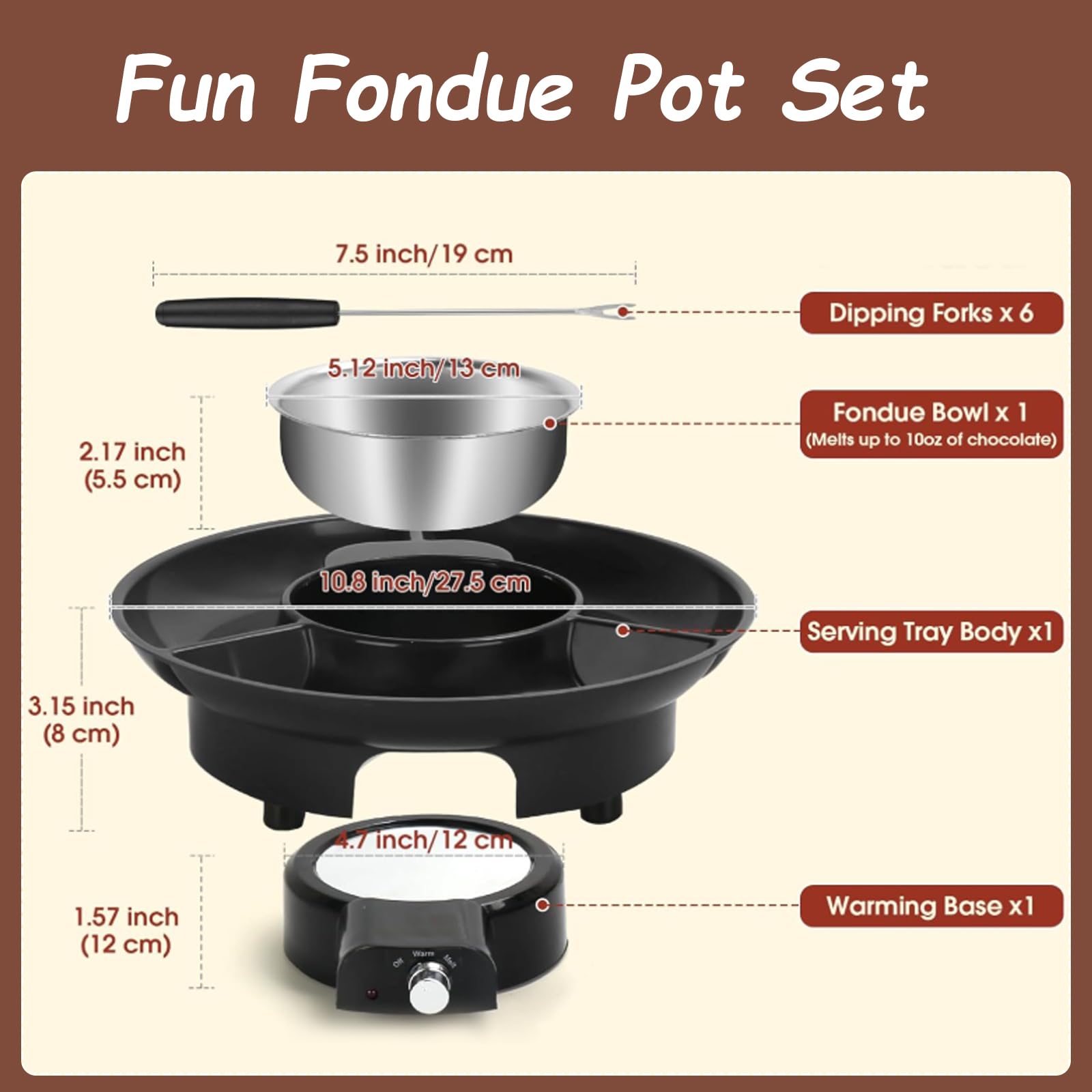 Appareil à Fondue au Chocolat électrique 25 W 280ML, Fondue Chocolat avec 2 Contrôle de Température : Faire Fondre et Maintenir au Chaud, 5 Fourchettes, pour Fêtes et Réunions de Famille