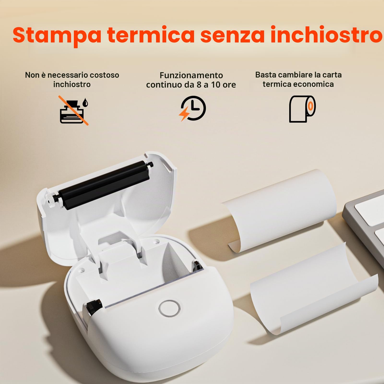 Bisofice C2 Mini Stampante Etichette Adesive, Etichettatrice Termica Portatile Bluetooth Compatibile con Android/iOS, per Ufficio, Casa, negozio - con 11 rotoli carta, bianco