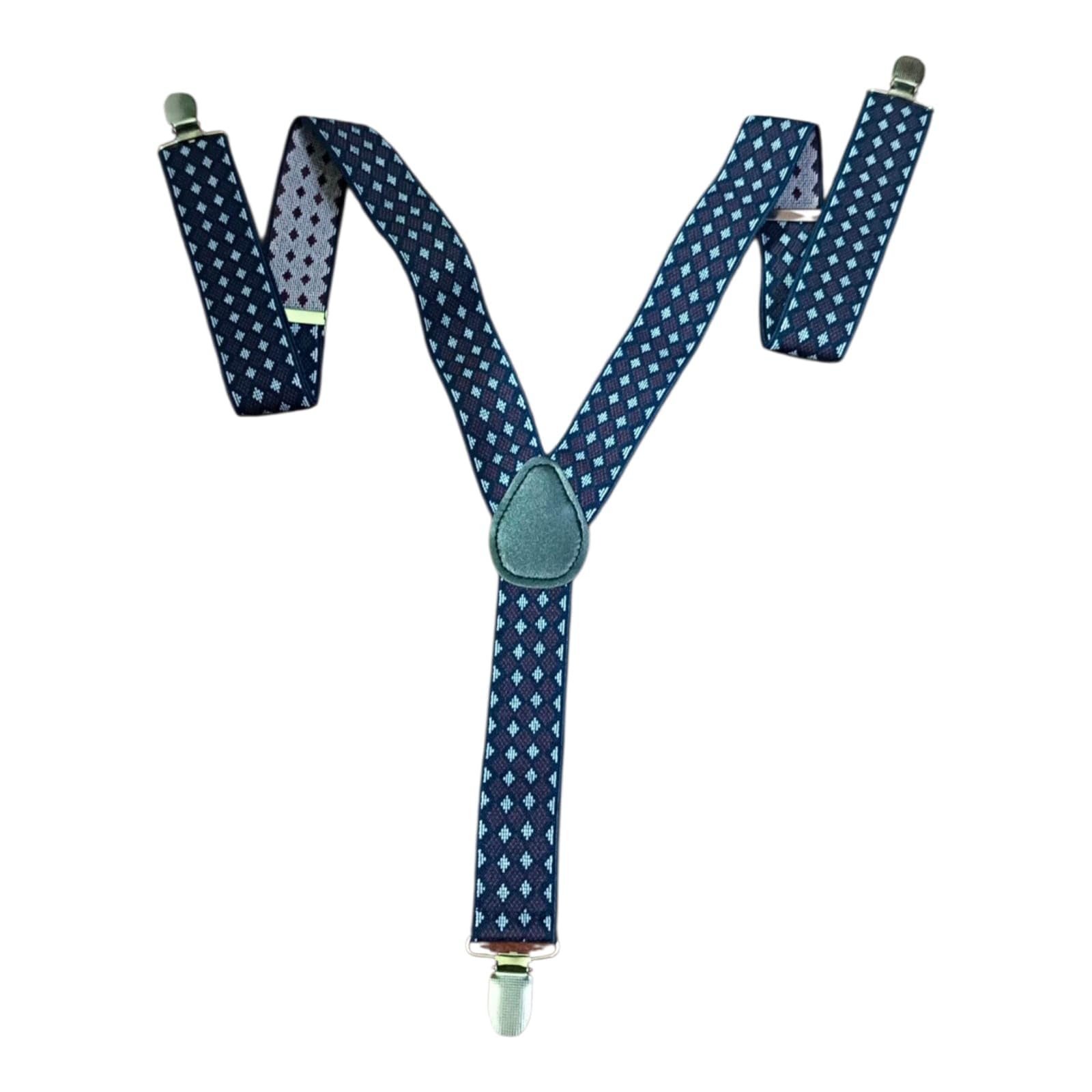 Classic Navy Blue Diamond Pattern Y-Back Suspenders, Adjustable Elastic with Metal Clips, Formal Business Wear-image-20