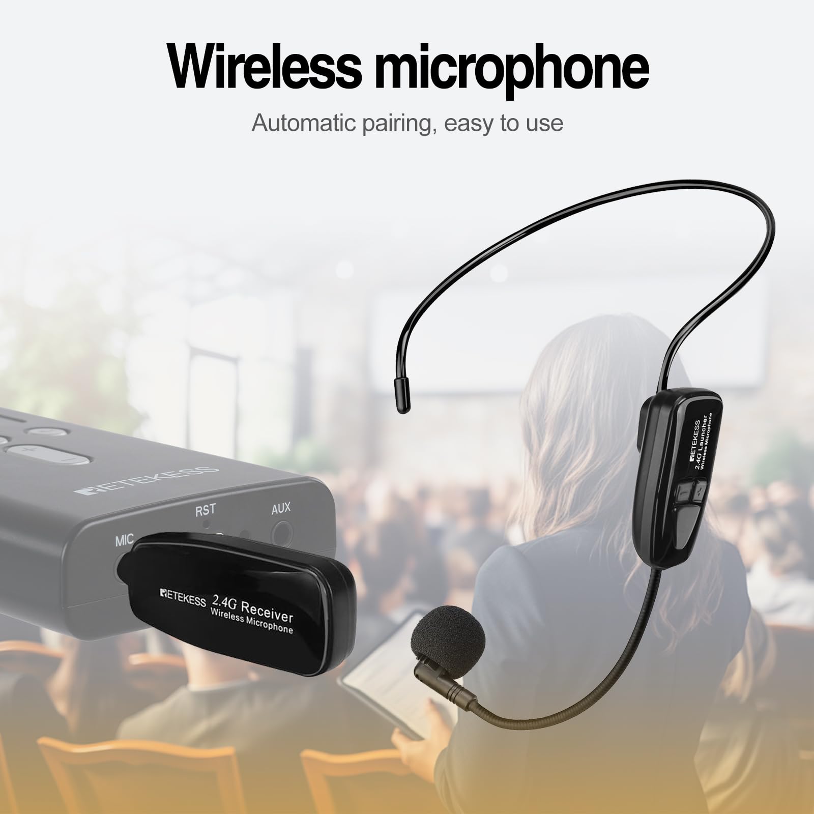 Retekess T130P - Sistema di guida turistica wireless, sistema di ascolto assistivo, T130 di terza generazione, riduzione del rumore graduata, attrezzatura di traduzione da 160 m per chiesa, tribunale