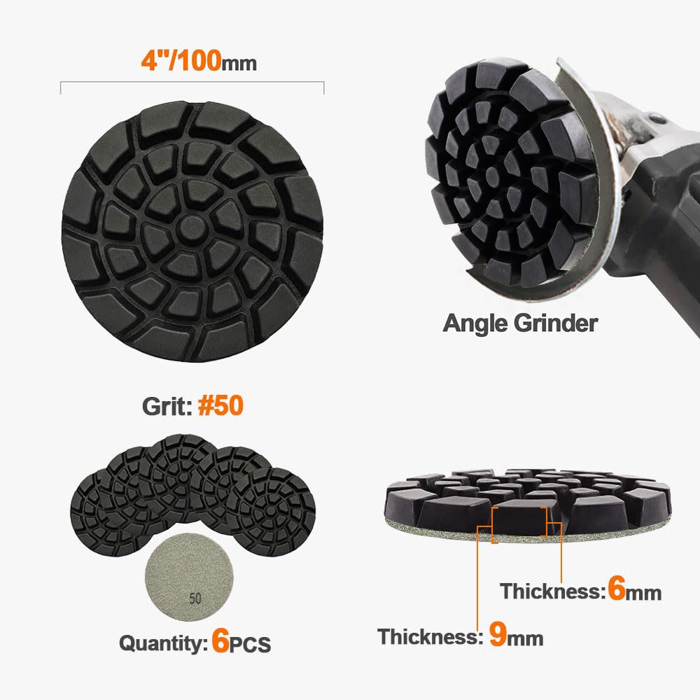 Diamond Concrete Polishing Pads - BRSCHNITT 6pcs 4 inch Grit#50 Resin Bond Renew Pads Beton Floor Renew Reparing Disk - Image 2