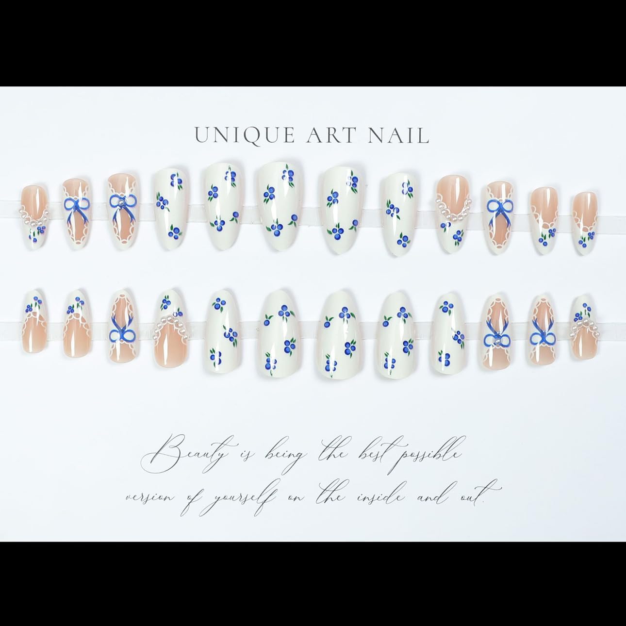 LPOODDNU Almond Press on Nails - Dark Green Medium Fake Nails with Leaf Designs, Glossy Finished Reusable False Nails with Double Adhesive Glue Tabs - 24Pcs Nail Kit for Women Manicure