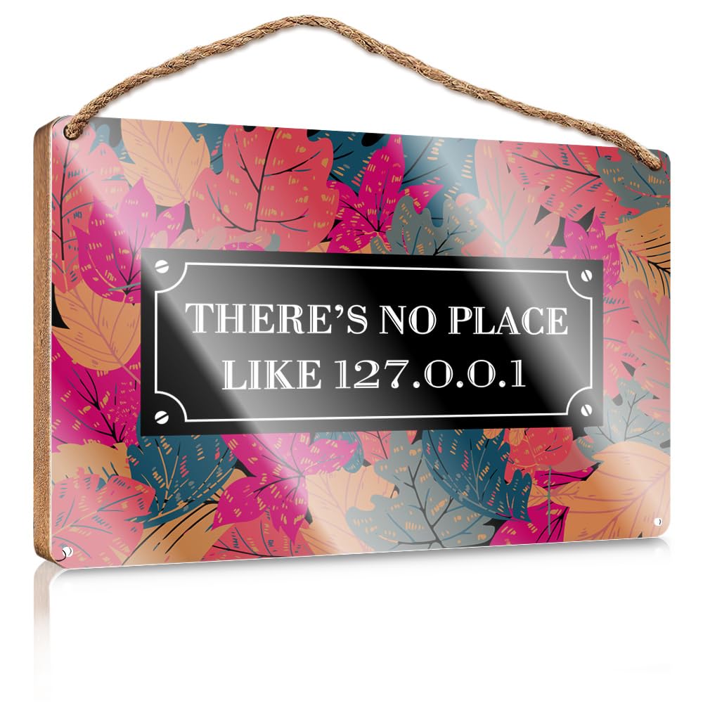 MAHQPZXSF Wood Bathroom Decor There’S No Place Like 127.0..1 Wooden Sign Room Accessories For Men Office Door Signs Funny(15X28CM)