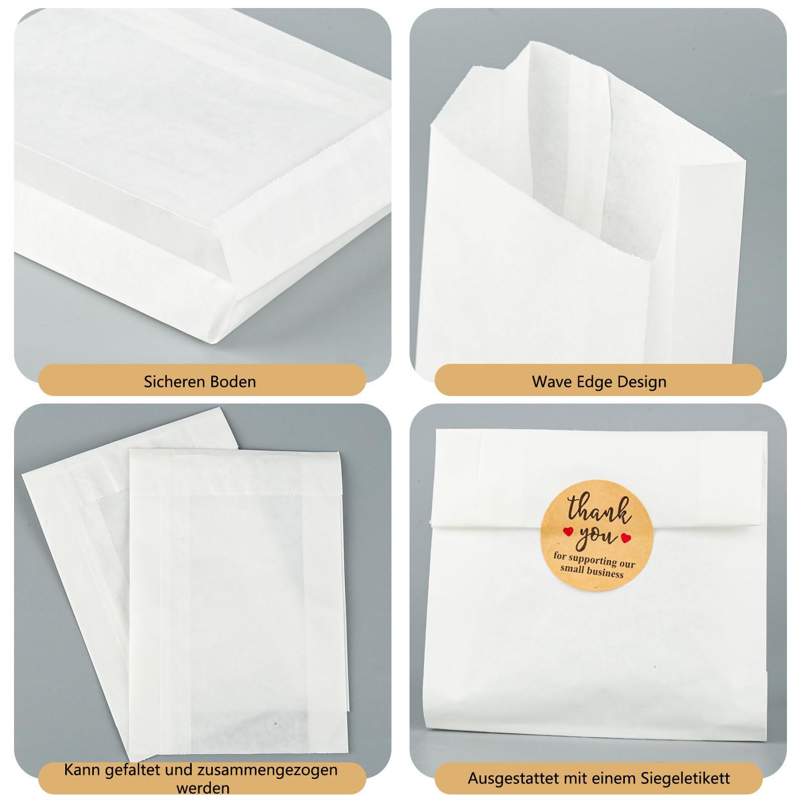 Sacchetti di carta mini bianchi, 50 pezzi: bustine piatte con linguetta per semi, caramelle, bomboniere, confetti, eventi, sacchettini regalo da riempire, resistente, 4,5 x 6 cm