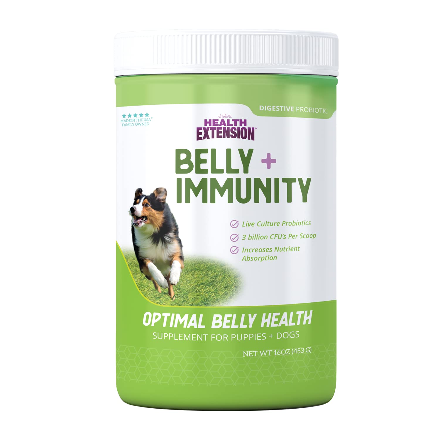 Health ExtensionDigestive Probiotic for Dogs & Puppies, 16oz - Belly+Immunity System Support, 3 Billion CFUs Per Scoop, Natural Ingredients for All Life Stages