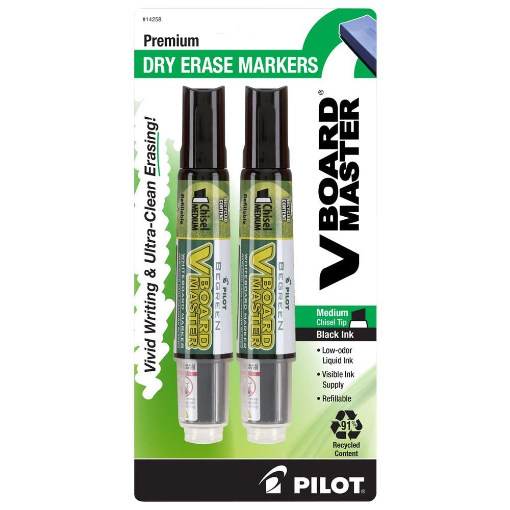 Pilot Vboard Master Chisel Dry Erase Marker - Black Chisel 2Pk BP