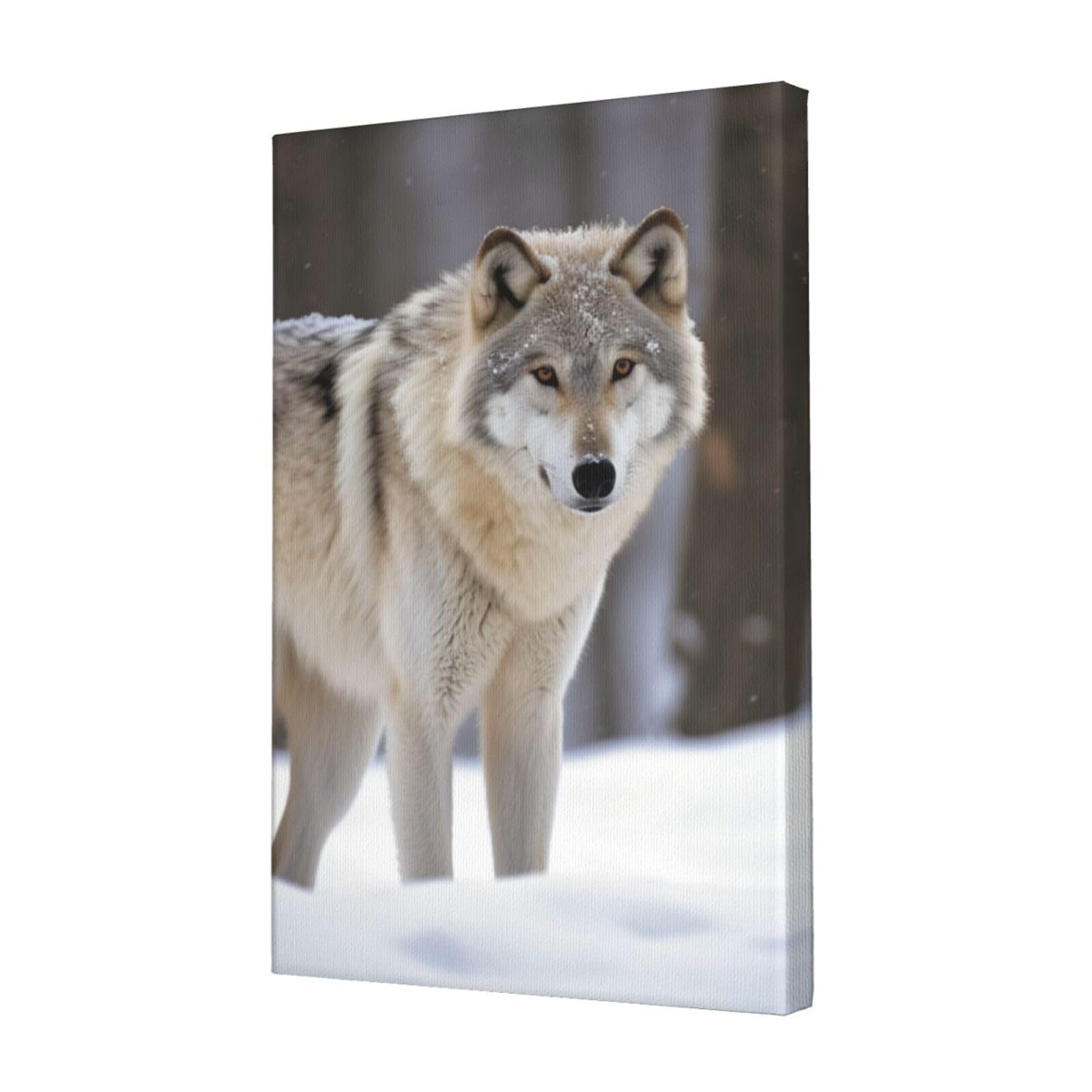 FodPand wolf in the snow Canvas Wall Art for Living Room Wall Decor 12"x18" Modern Artwork Painting Pictures Hanging Canvas Prints Aesthetic Wall Art for Bedroom Bathroom Office Wallart Decor